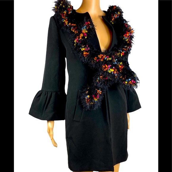 Catherine Malandrino black bell sleeve coat with handmade neck scarf size 8 - Picture 5 of 9